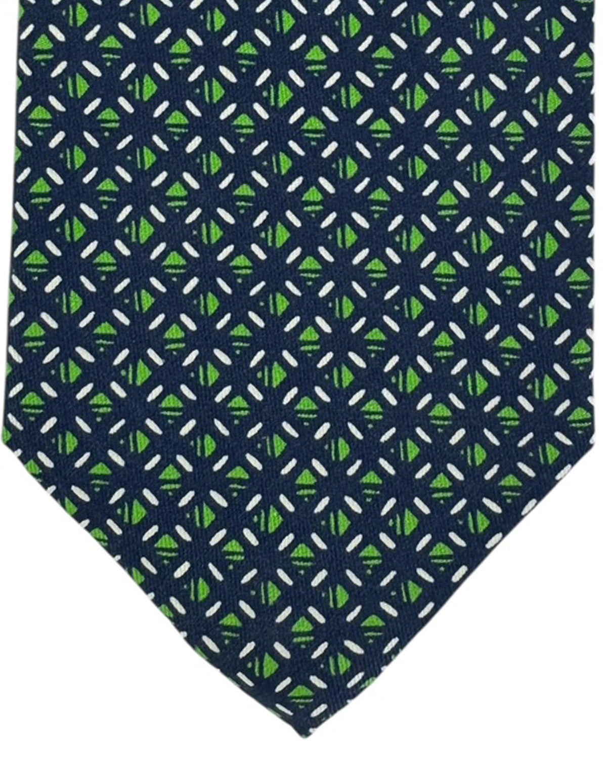 Cesare Attolini Tie Navy And Green Lattice Motif