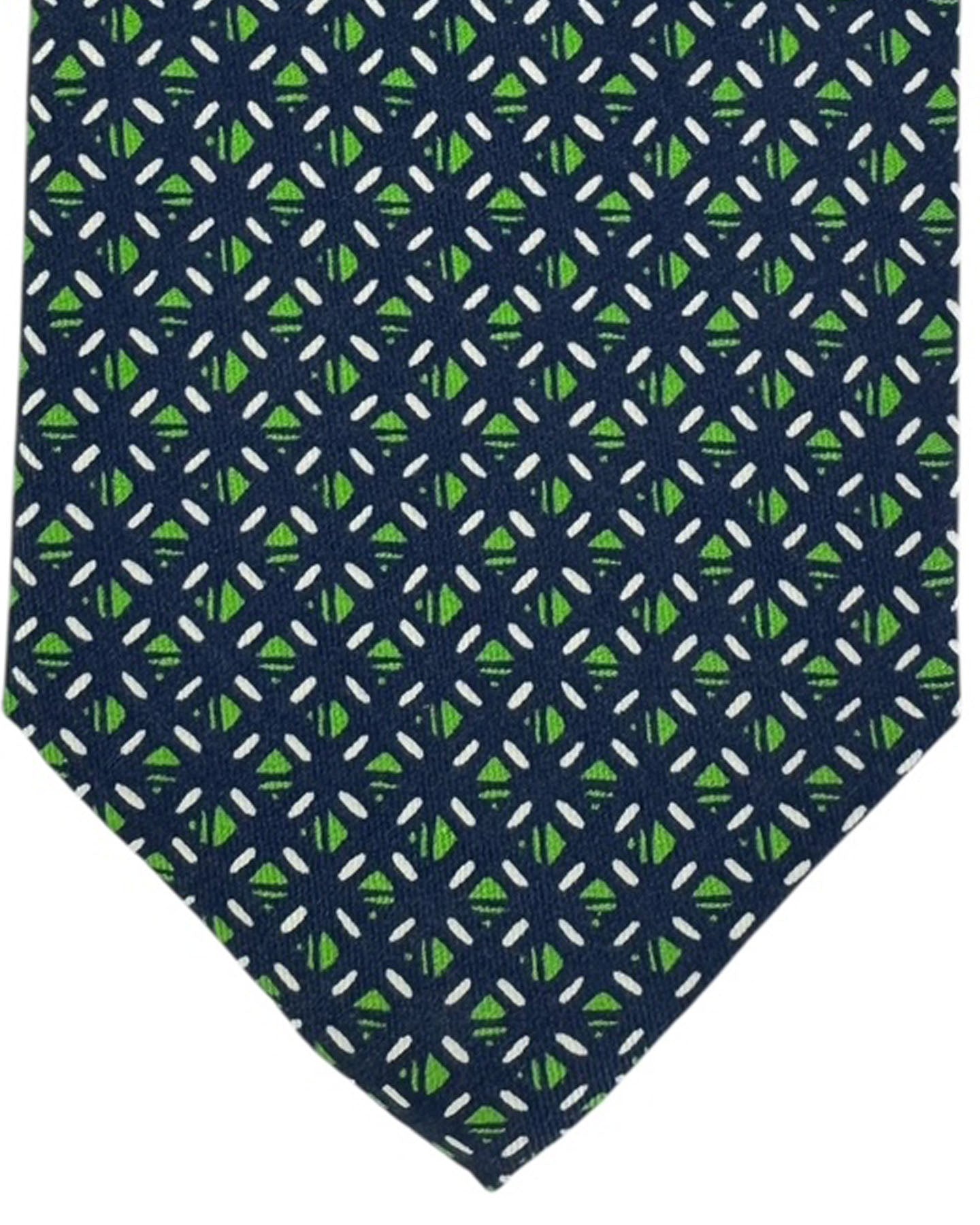 Cesare Attolini Tie Navy And Green Lattice Motif
