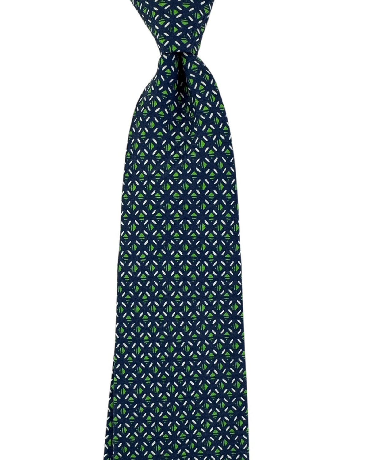 Cesare Attolini Tie Navy And Green Lattice Motif