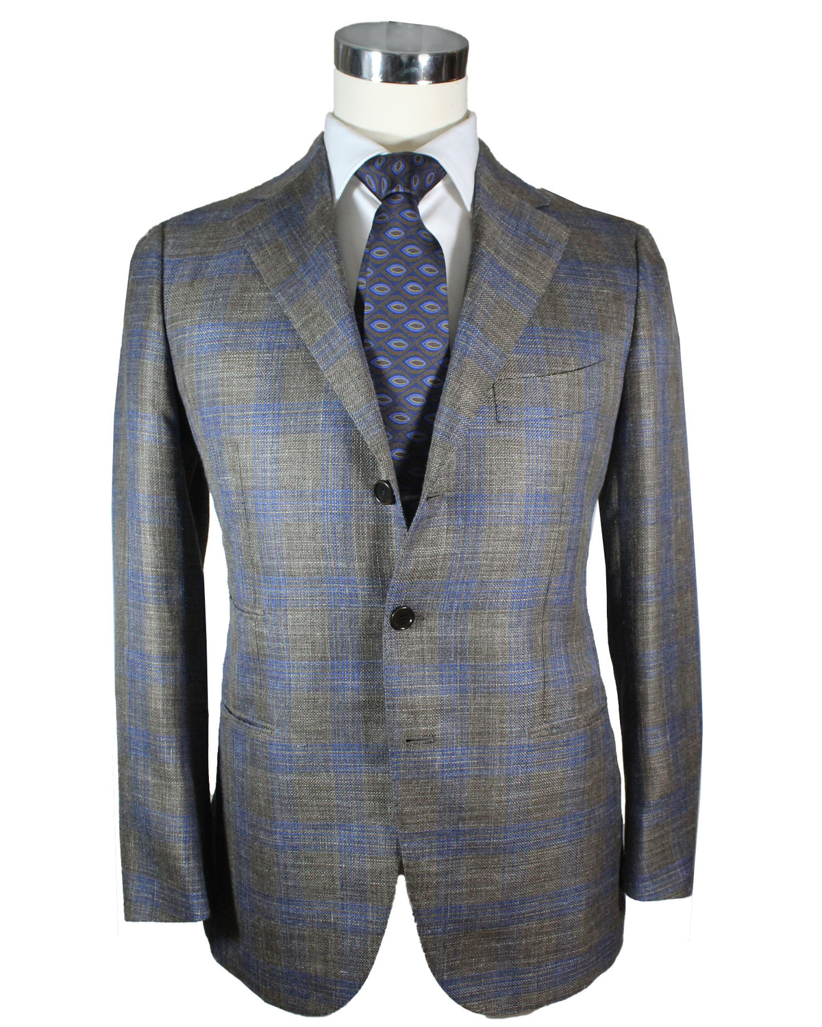 Cesare Attolini Sport Coat Brown Midnight Blue Plaid Blazer EU 50/ US 40 SALE