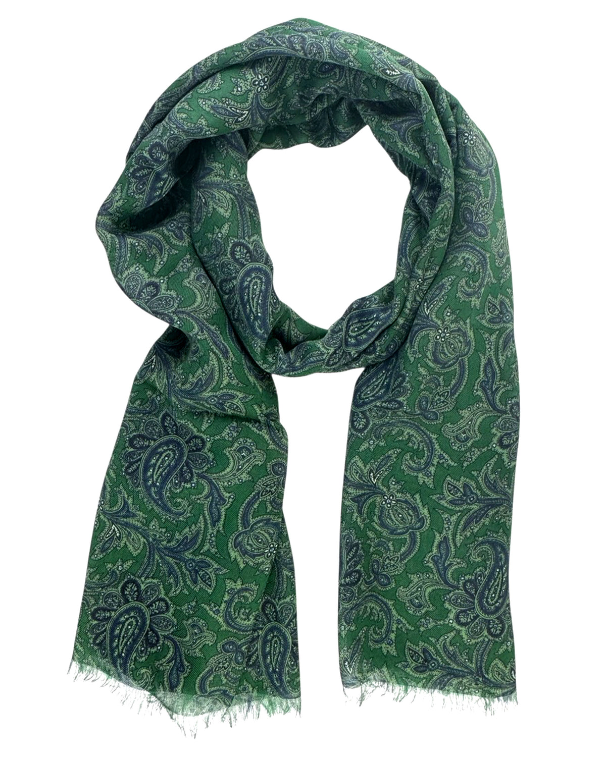 Cesare Attolini Scarf Green Navy Paisley - Luxury Cashmere Cotton Shawl