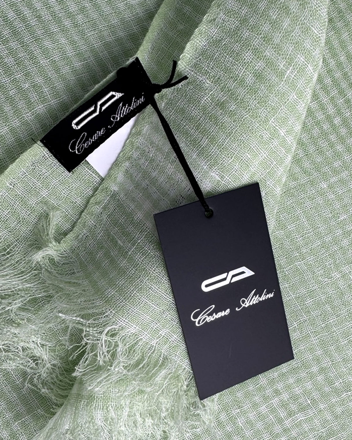 Cesare Attolini Scarf White Green Mini Check - Linen Cashmere Silk SALE