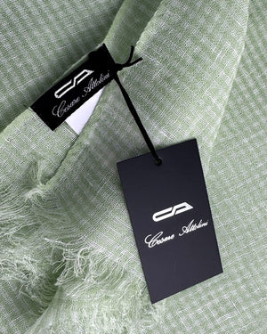 Cesare Attolini Scarf White Green Mini Check - Linen Cashmere Silk SALE