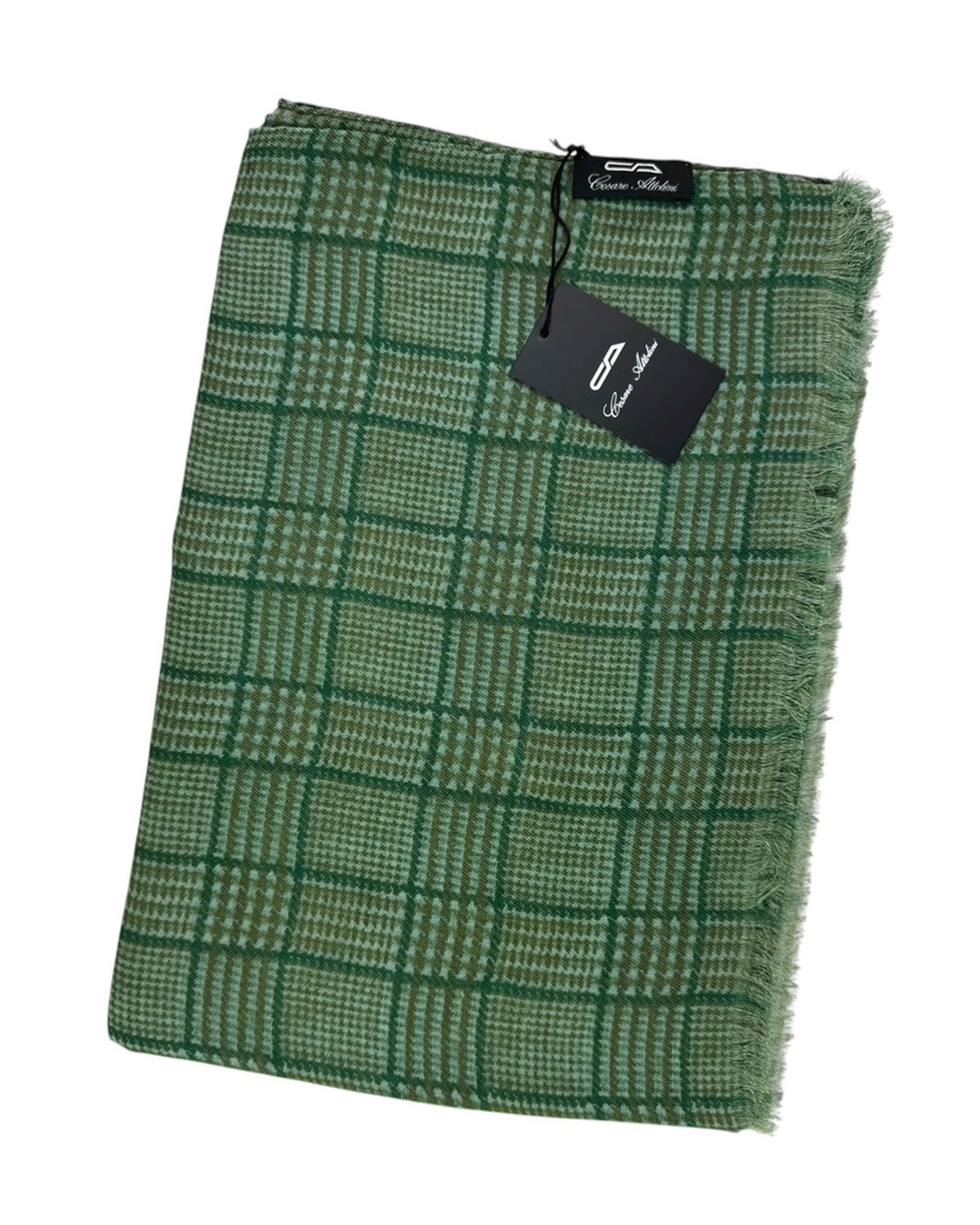 Cesare Attolini Scarf Green Orange Check Plaid - Cashmere Cotton Shawl