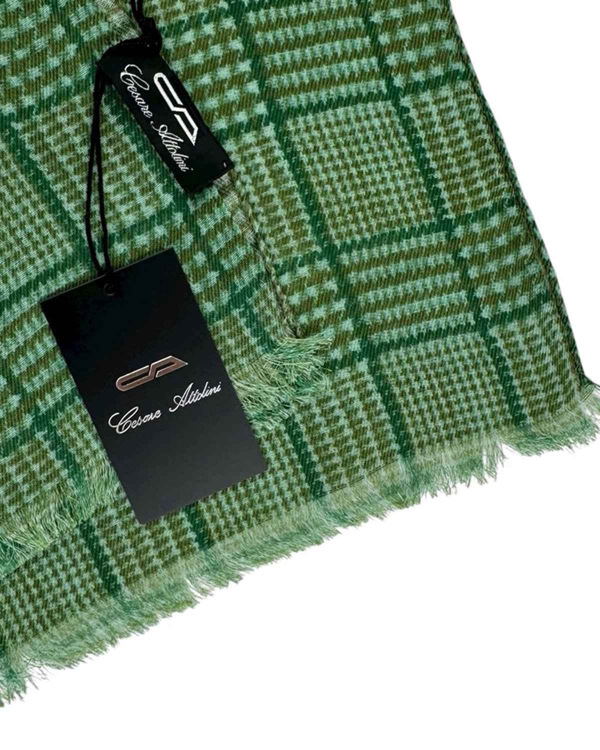 Cesare Attolini Scarf Green Orange Check Plaid - Cashmere Cotton Shawl