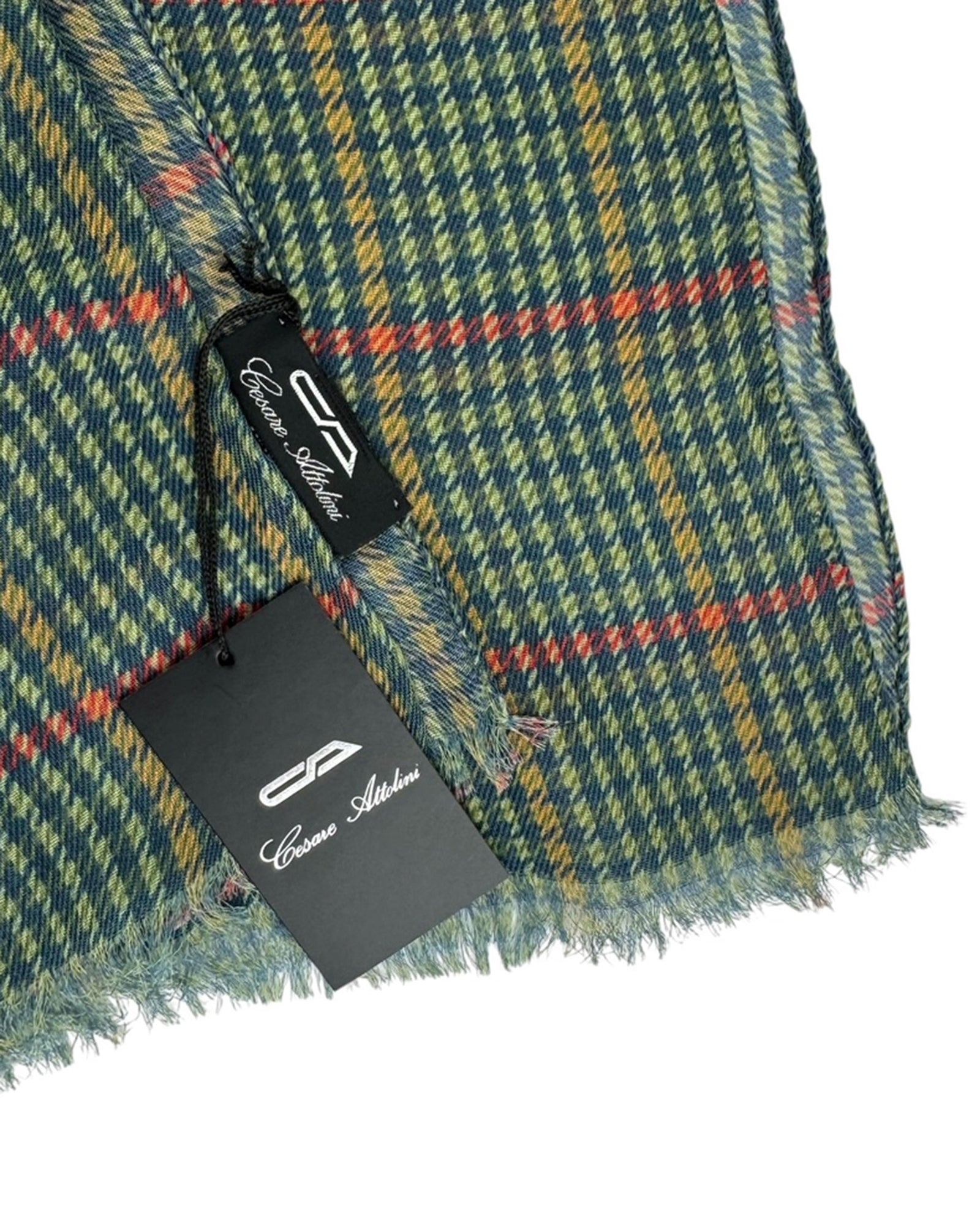 Cesare Attolini Scarf Green Plaid Check - Luxury Cashmere Cotton Shawl