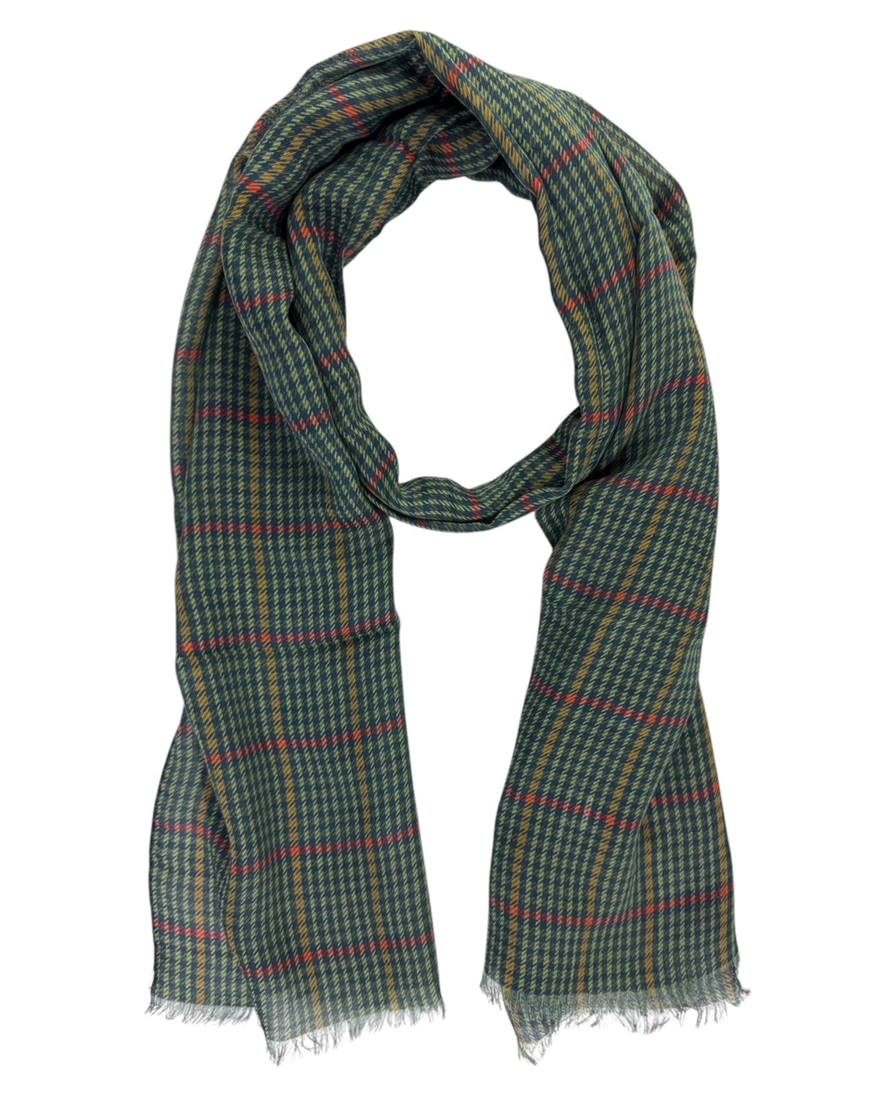 Cesare Attolini Scarf Green Plaid Check - Luxury Cashmere Cotton Shawl