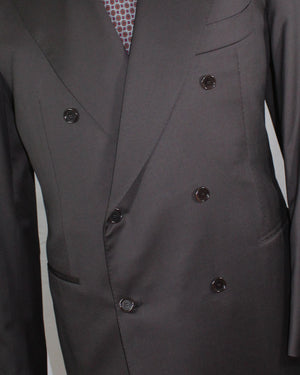 Cesare Attolini Suit Dark Brown Double Breasted Peak Lapel  EU 56/ US 46