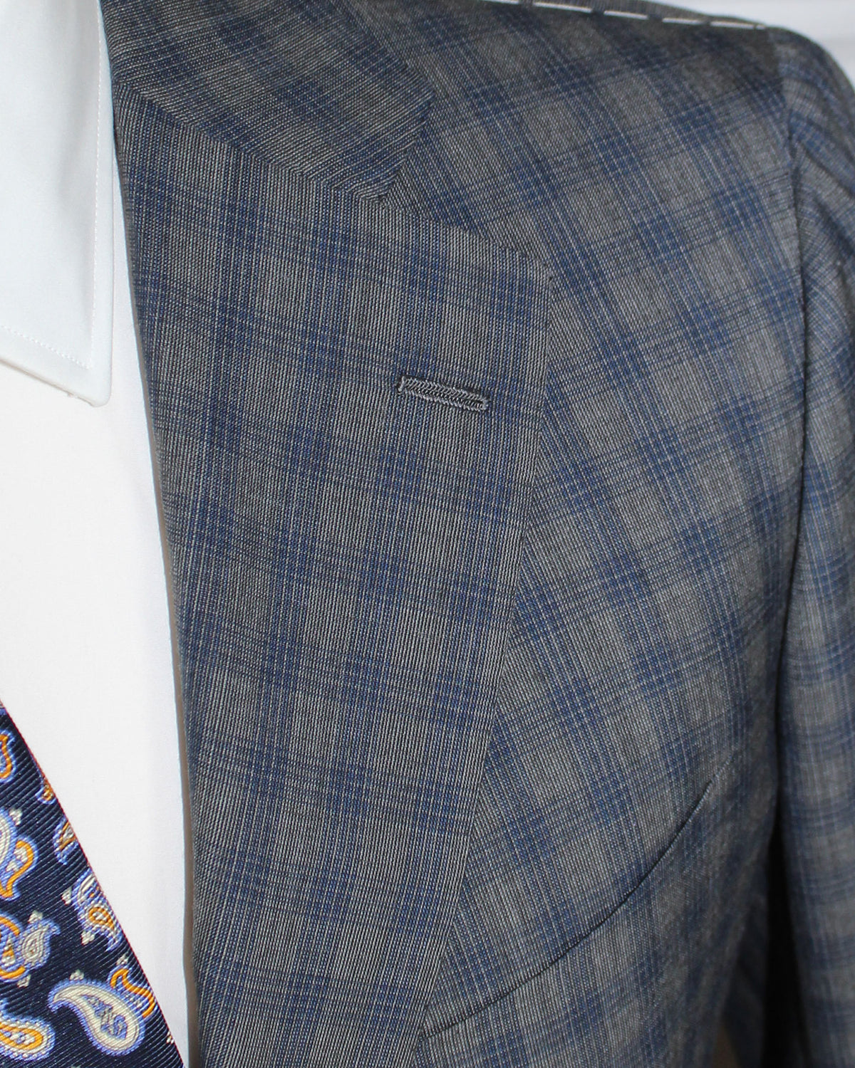 Cesare Attolini Wool Suit Gray Midnight Blue Lapel