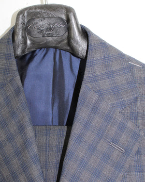 Cesare Attolini Wool Suit Gray Midnight Blue Check EU 48/ US 38