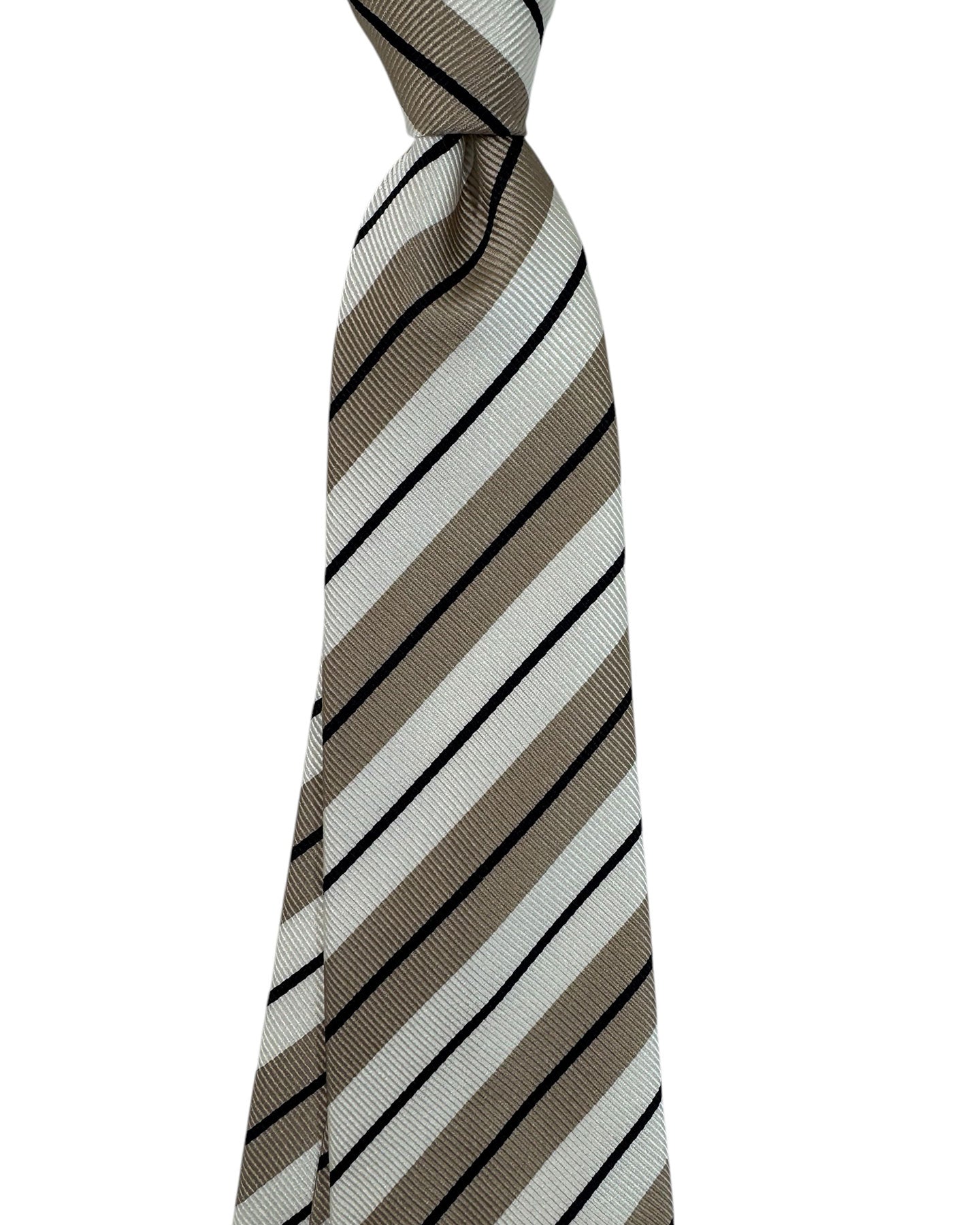 Cesare Attolini Unlined Silk Tie Taupe Stripes