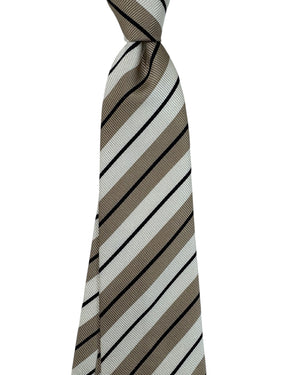 Cesare Attolini Unlined Silk Tie Taupe White Stripes SALE