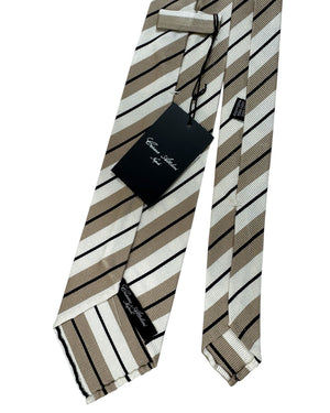 New Attolini Unlined Silk Tie Taupe Stripes