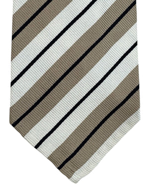 Cesare Attolini Unlined Silk Tie Taupe Stripes