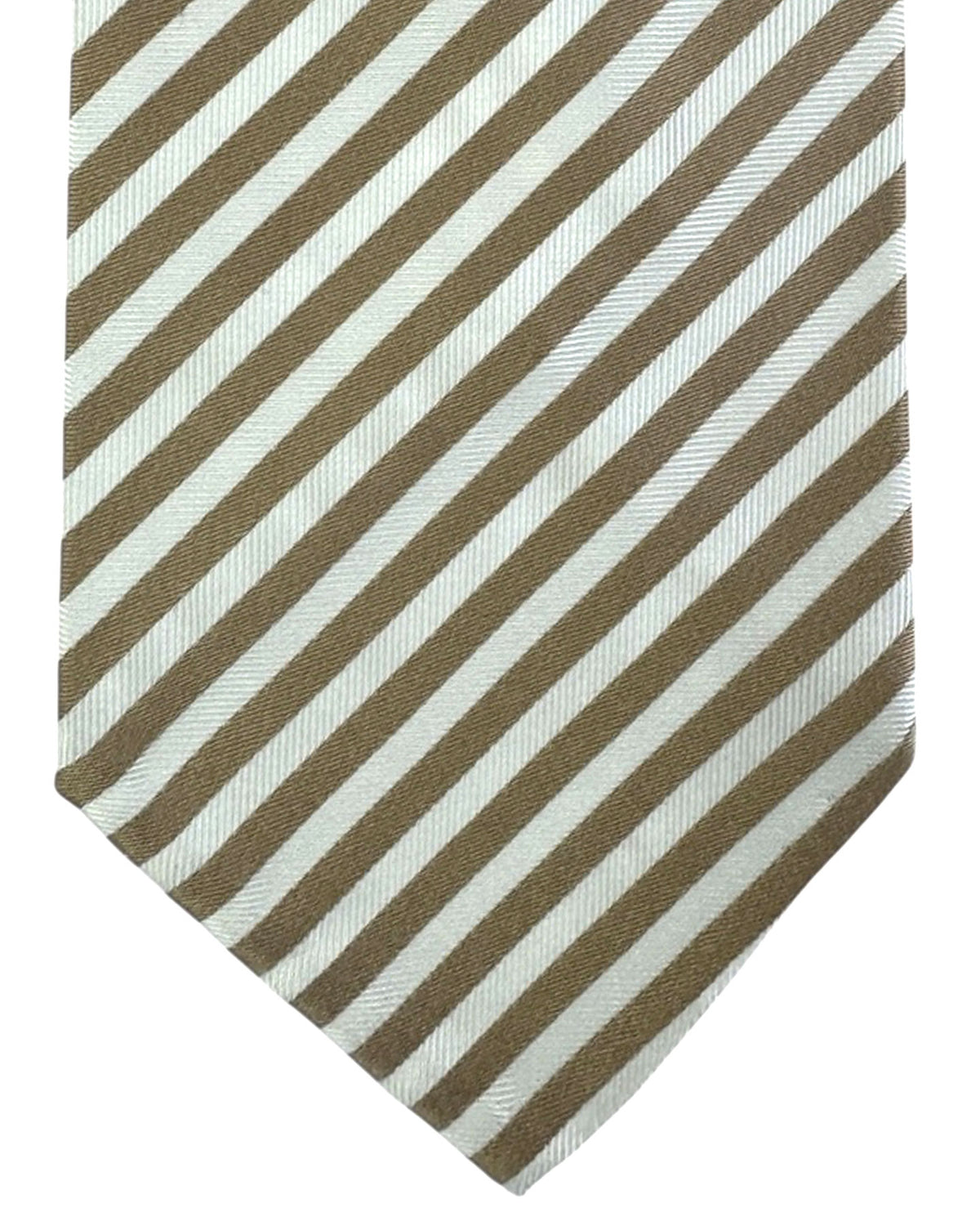 Cesare Attolini Unlined Tie White Taupe Stripes