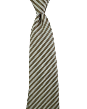 Cesare Attolini Unlined Tie White Taupe Stripes SALE