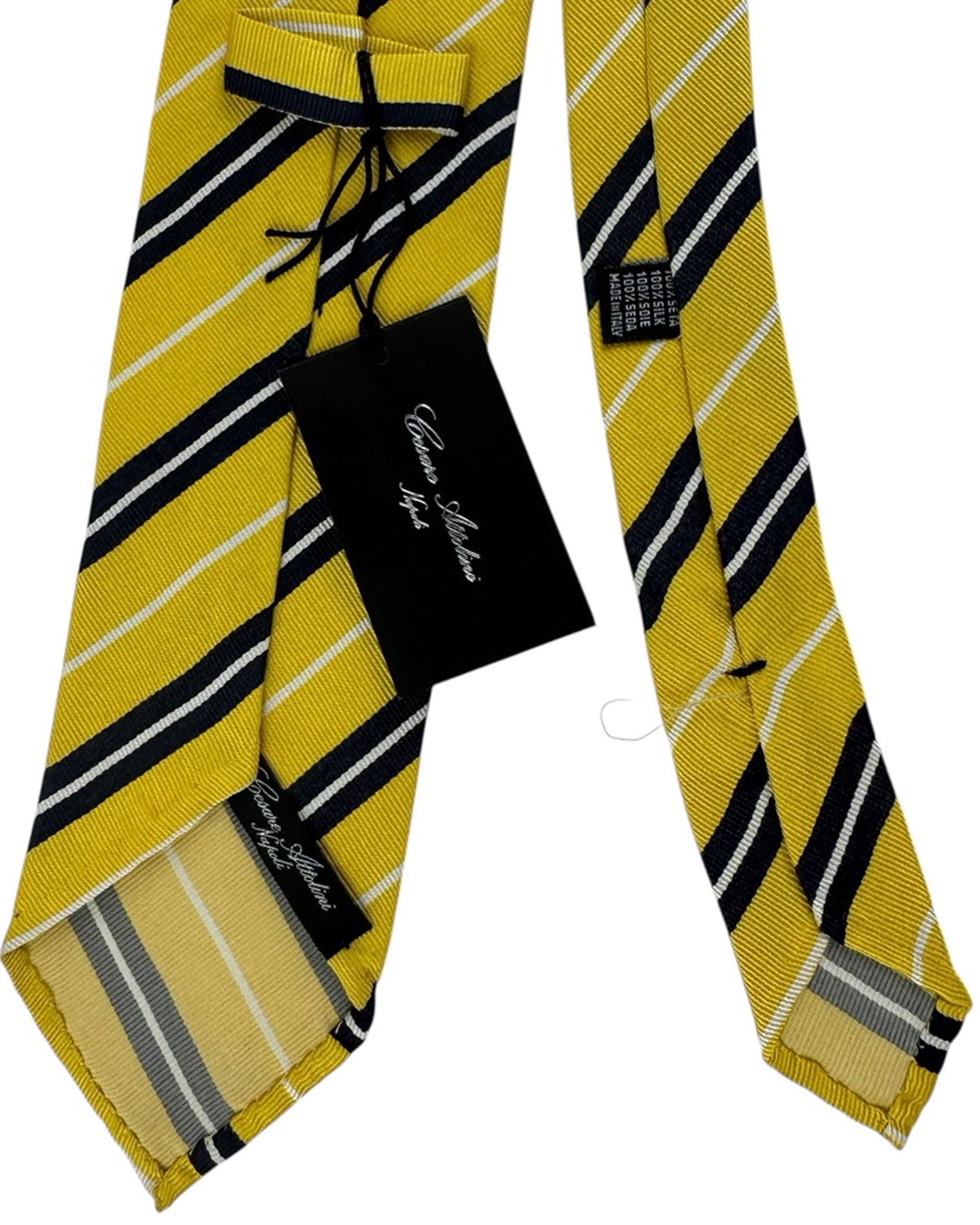 Cesare Attolini Unlined Tie Regimental Mustard Stripes