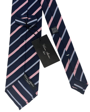 Cesare Attolini Unlined Tie Navy Pink Stripes Design
