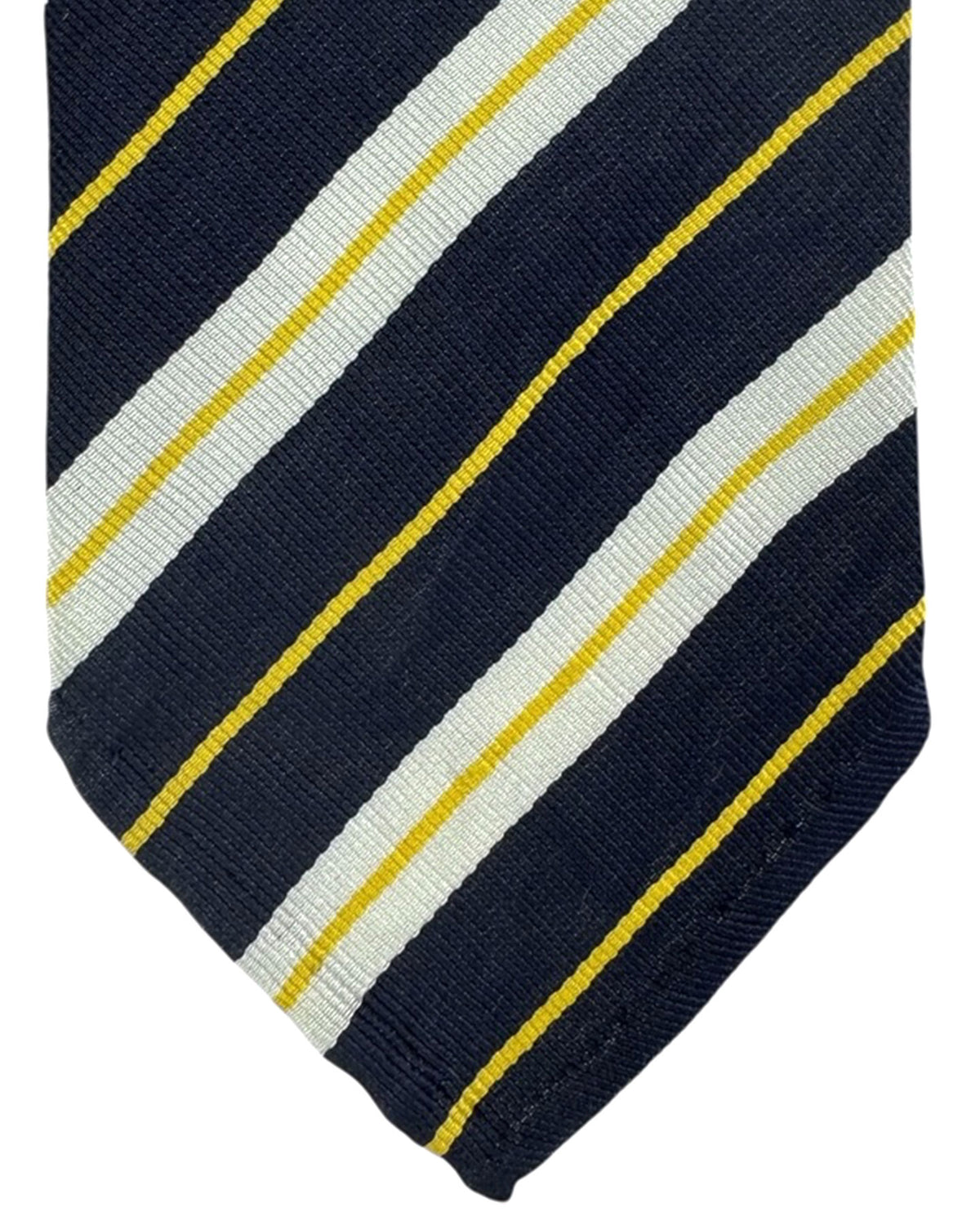 Cesare Attolini Unlined Tie Black White-Silver Orange Stripes