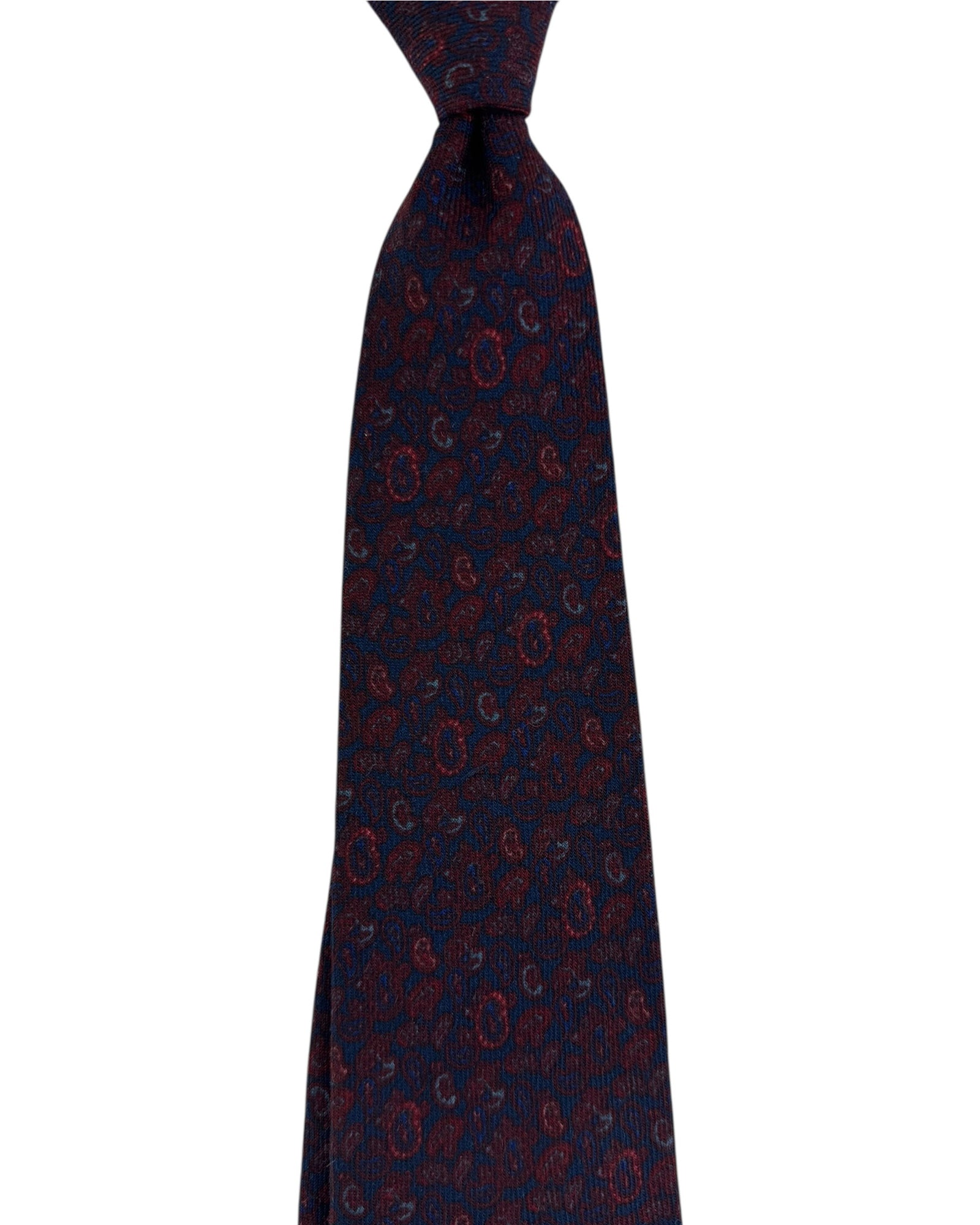 Cesare Attolini Wool Tie Paisley Bordeaux Midnight Blue