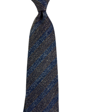 Cesare Attolini Tie Midnight Blue Brown Stripes - Wide Necktie
