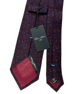 Cesare Attolini Wool Tie Midnight Blue Maroon Paisley