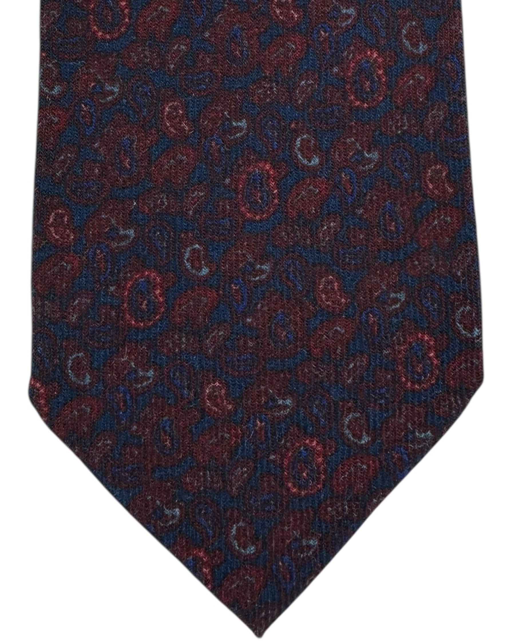 Cesare Attolini Wool Tie Paisley Bordeaux Midnight Blue