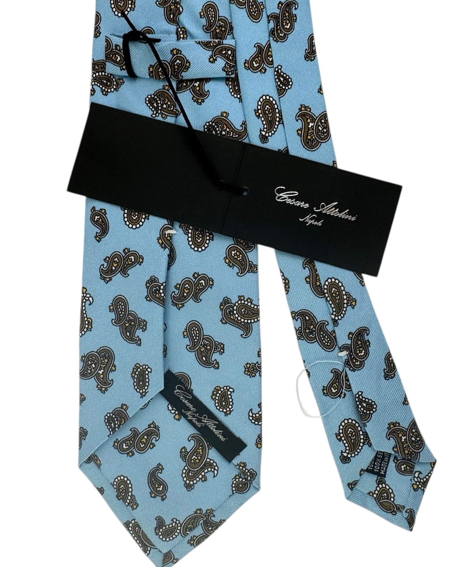 Cesare Attolini Silk Necktie Blue Brown Paisley