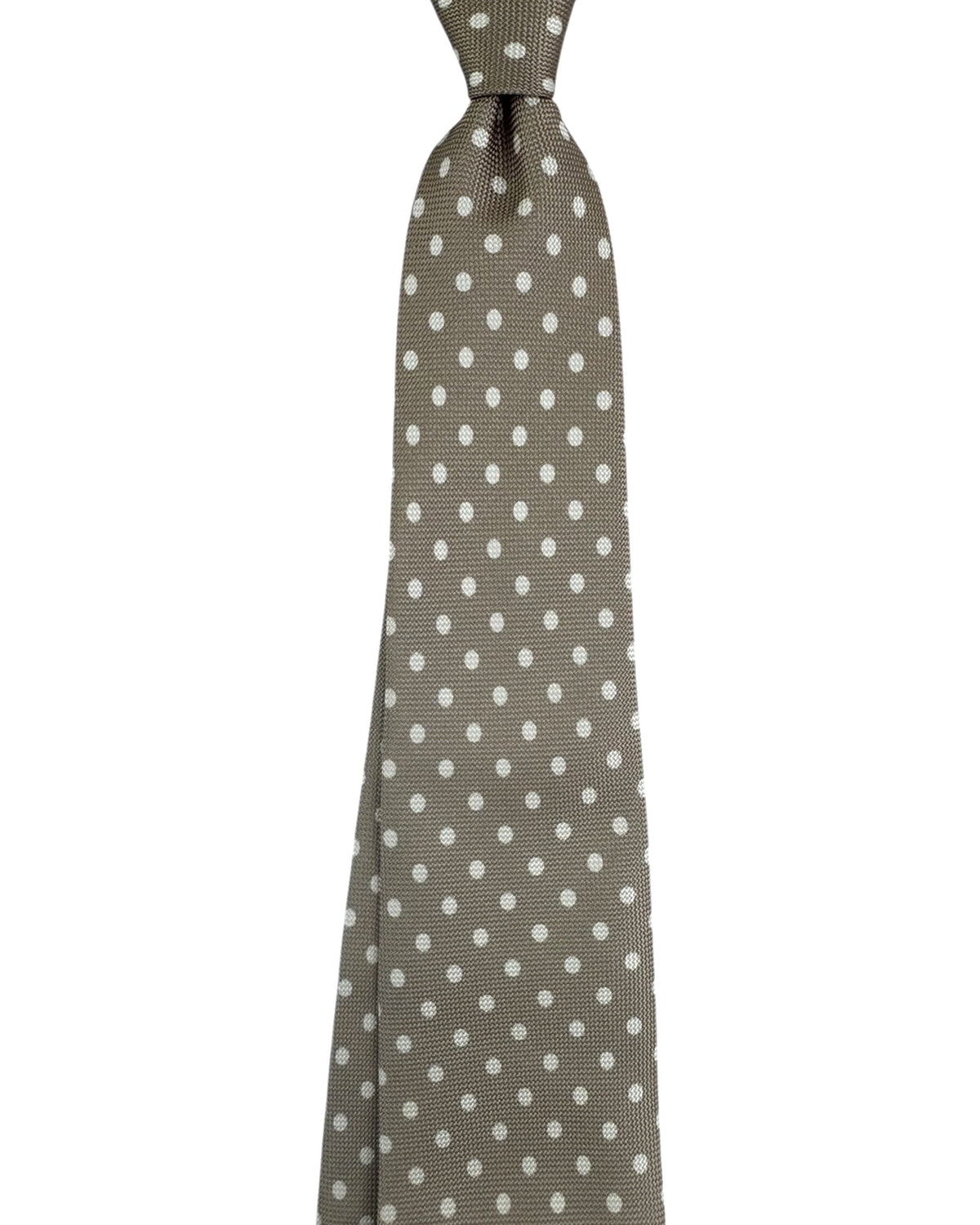 Cesare Attolini Silk Tie Taupe Polka Dots