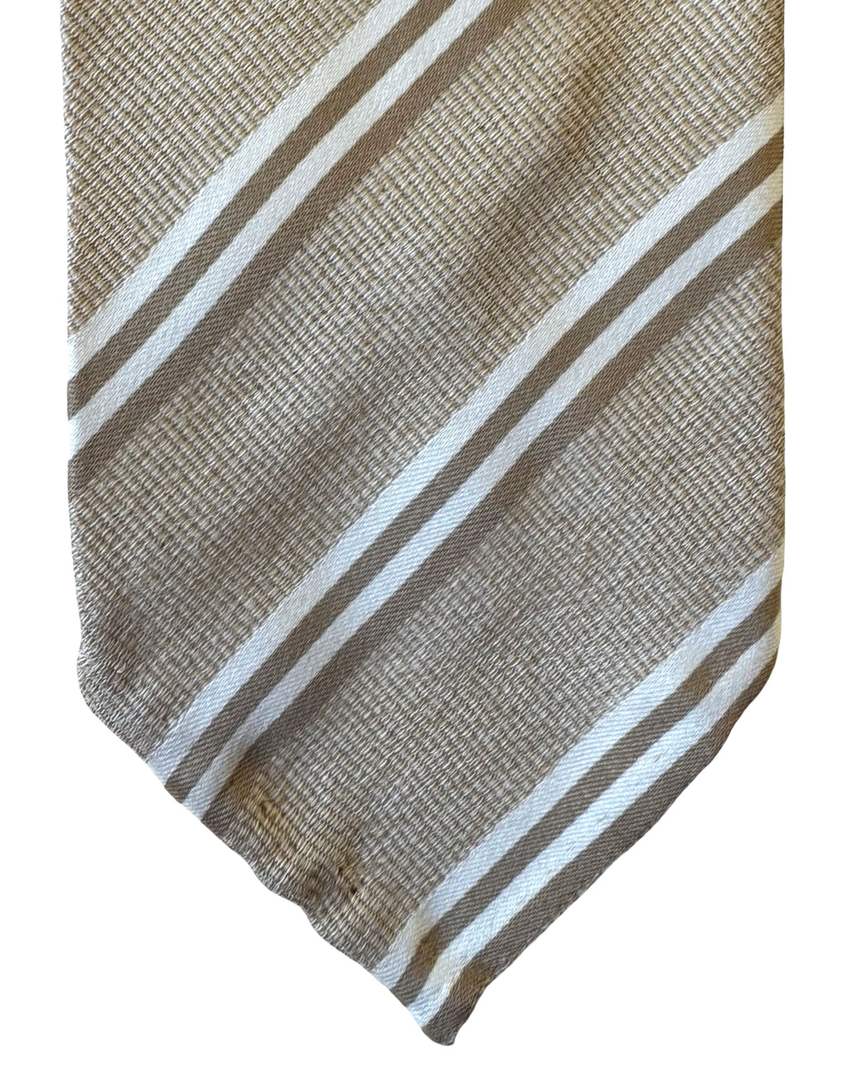 Cesare Attolini Unlined Tie Taupe-Beige Stripes