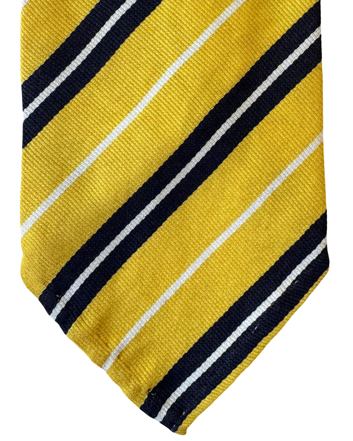 Cesare Attolini Unlined Tie Mustard Navy Regimental Stripes