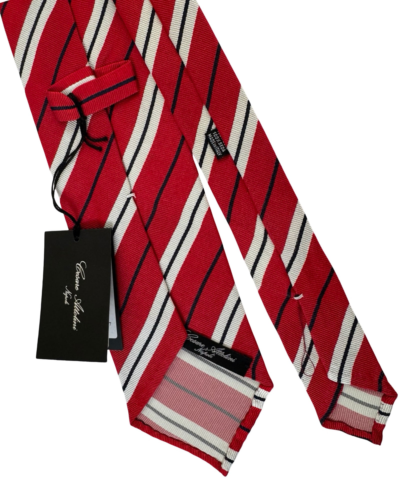 Cesare Attolini Unlined Tie Red Regimental Stripes