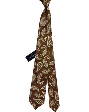 Barba Sevenfold Tie Brown White Paisley - Sartorial Neckwear FINAL SALE