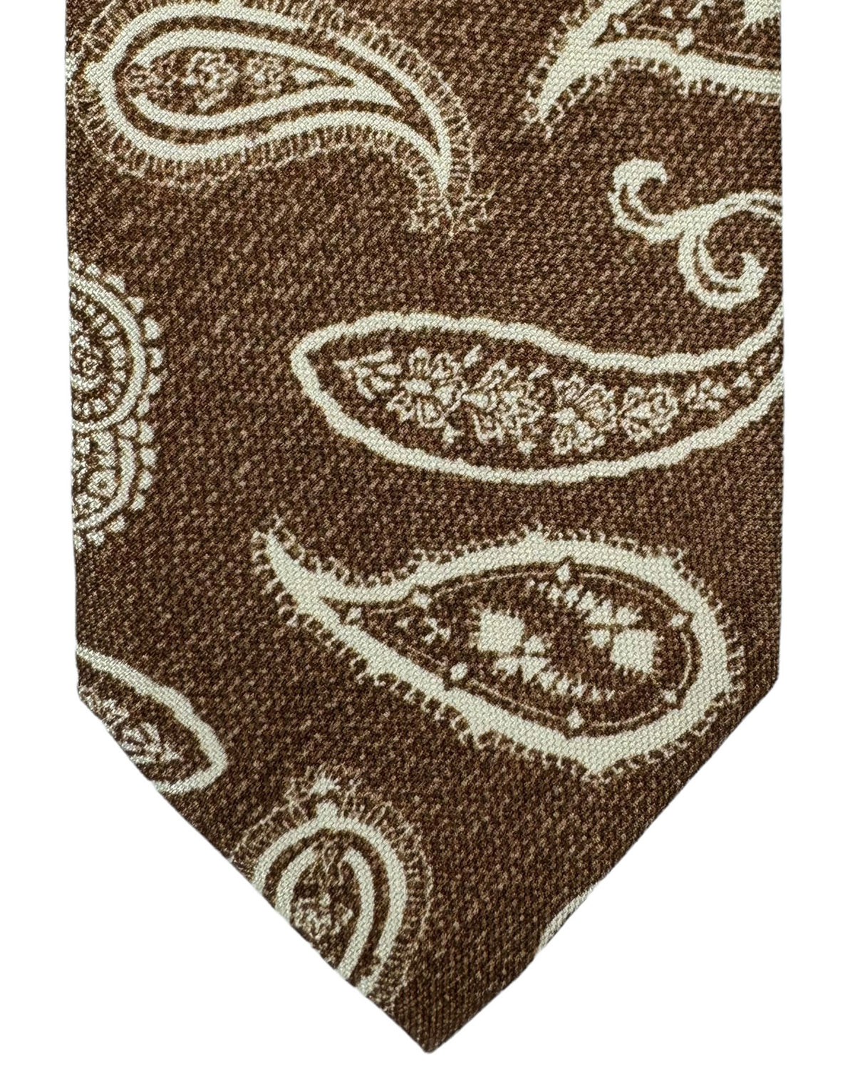 Barba Sevenfold Tie Brown White Paisley - Sartorial Neckwear FINAL SALE