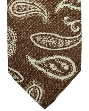 Barba Sevenfold Tie Brown White Paisley - Sartorial Neckwear FINAL SALE