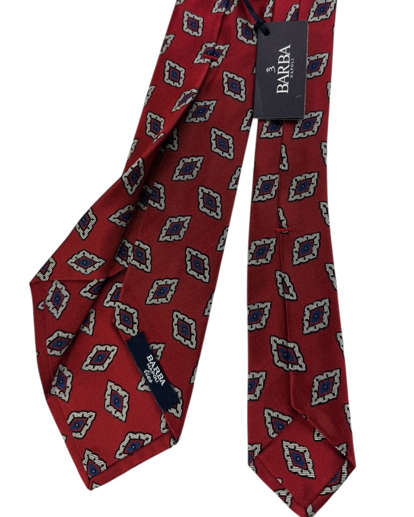 Barba Sevenfold Tie Maroon Navy Silver Diamond Pattern