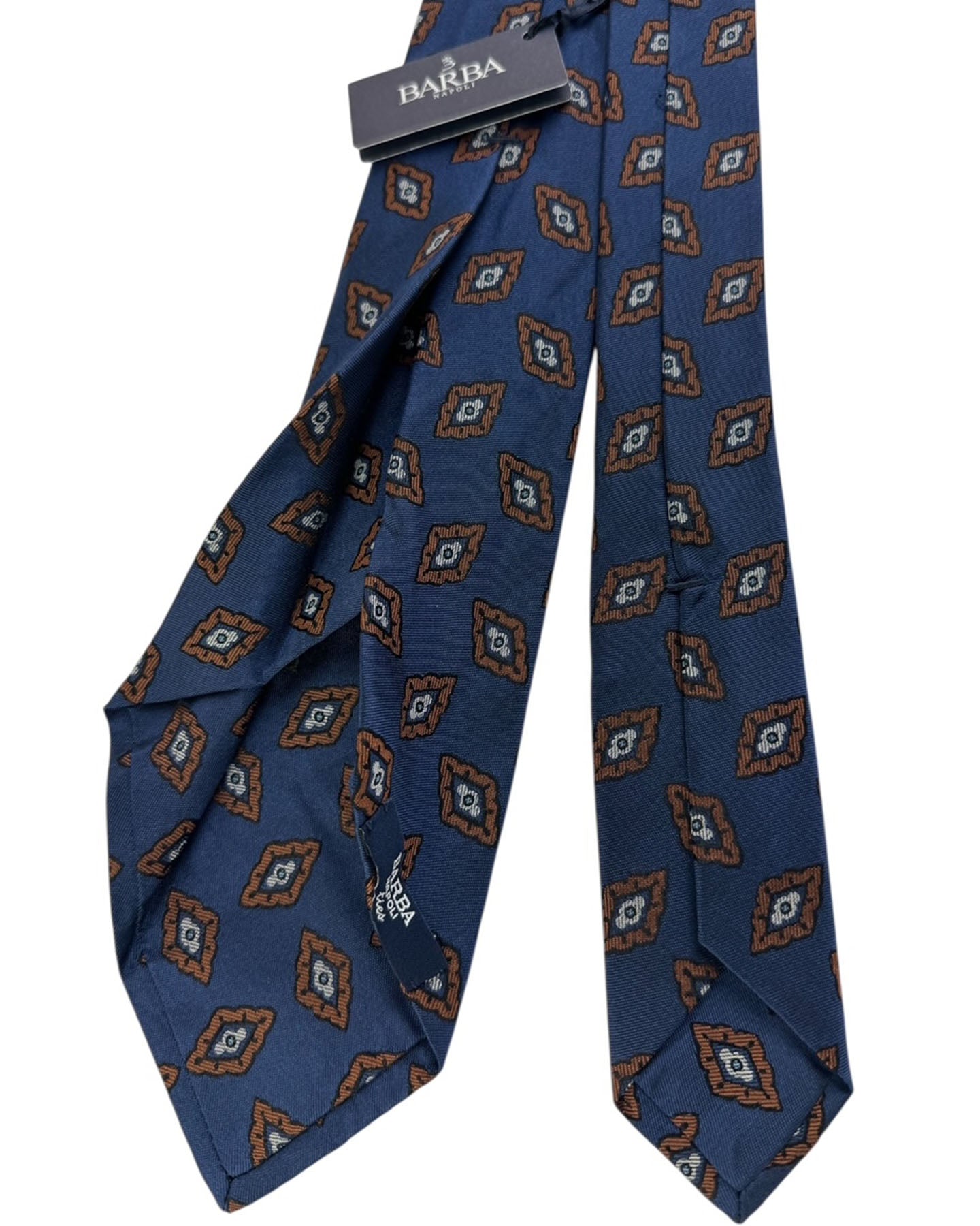 Barba Sevenfold Tie Midnight Blue Brown Diamonds