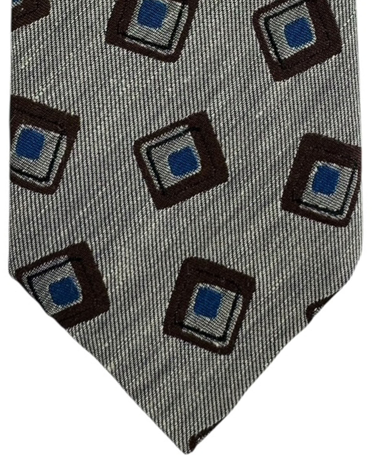 Barba Sevenfold Tie Taupe with Embroidered Squares