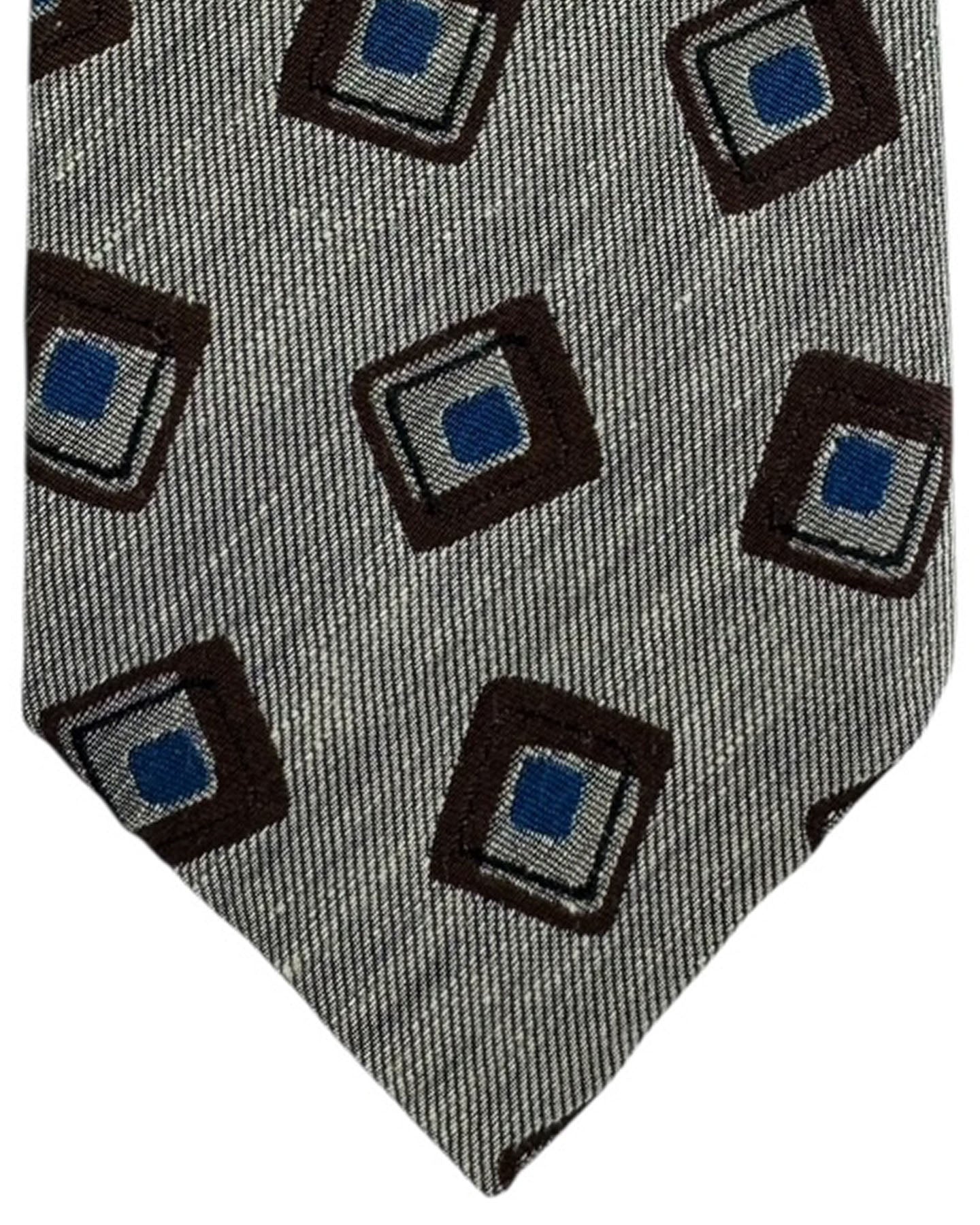 Barba Sevenfold Tie Taupe with Embroidered Squares