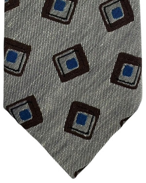 Barba Sevenfold Tie Taupe with Embroidered Squares