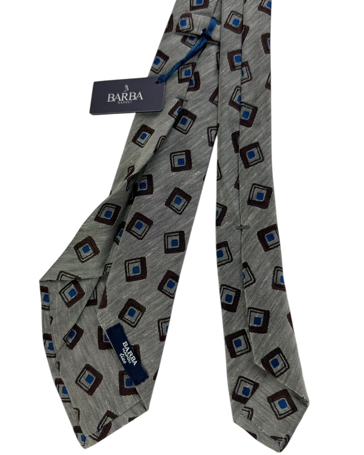 Barba Sevenfold Tie Taupe with Embroidered Squares