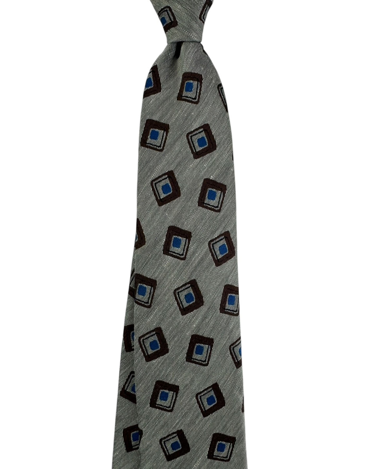 Barba Sevenfold Tie Taupe with Embroidered Squares