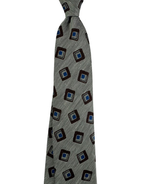 Barba Sevenfold Tie Taupe with Embroidered Squares