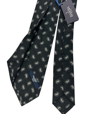 Barba Sevenfold Tie Charcoal with Beige Paisley Dots
