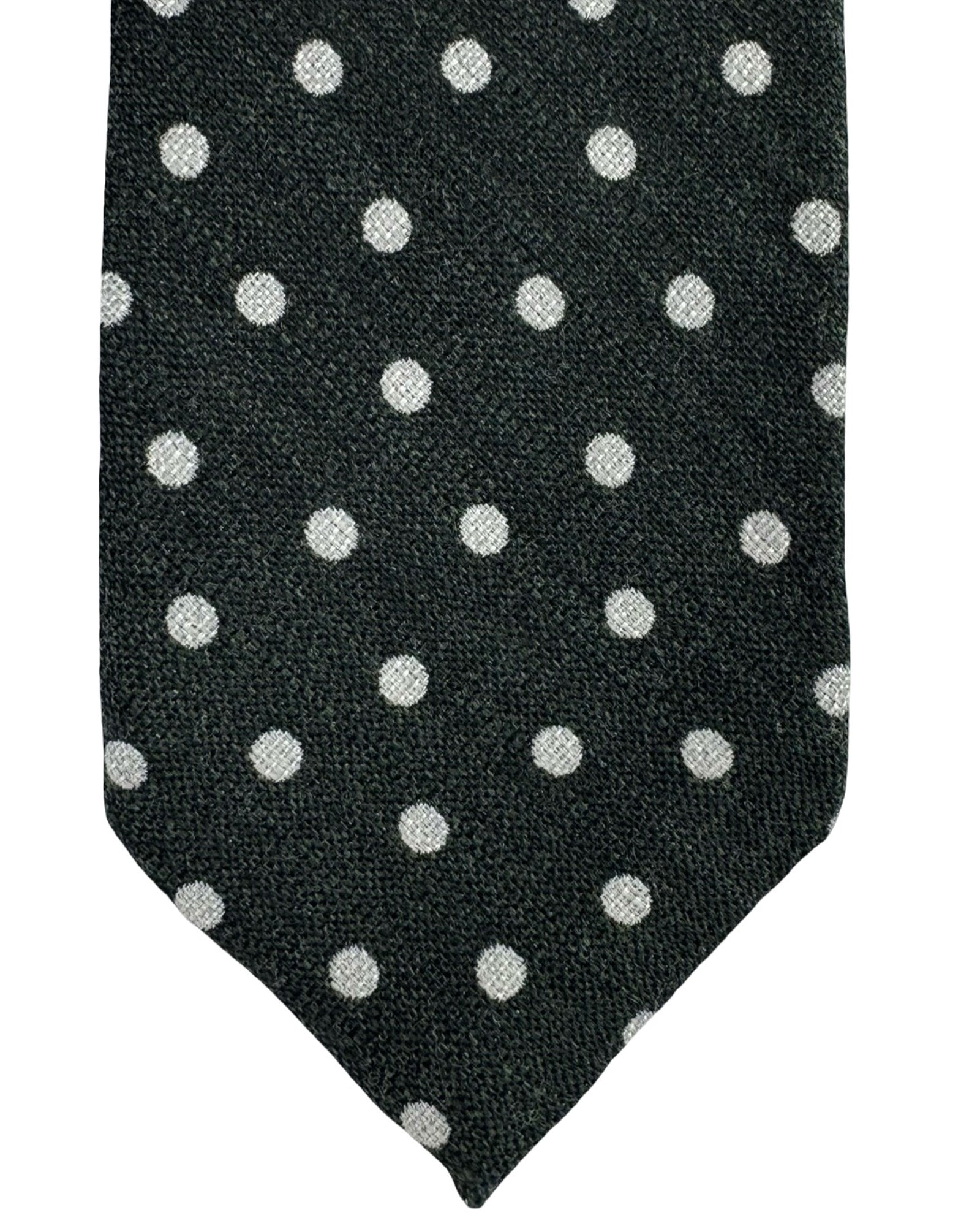 Barba Sevenfold Tie Dark Green Polka Dots - Wool Silk