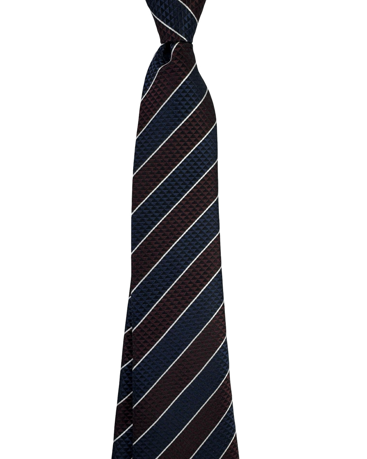 Battisti Sevenfold Tie Midnight Blue Brown Silver Patterned Stripes