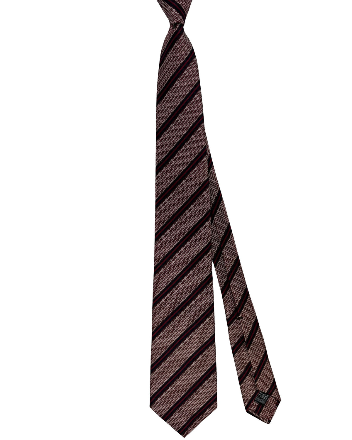 Battisti Sevenfold Tie Bordeaux Navy Striped Houndstooth Pattern
