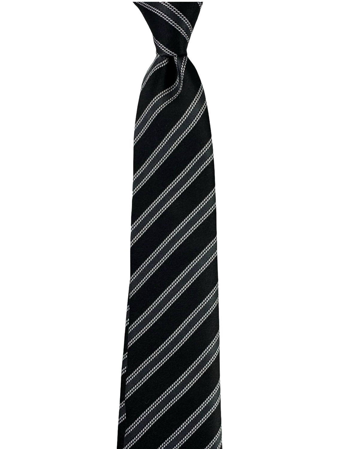 Battisti Sevenfold Tie Black Grey Stripes - Hand Made In Italy