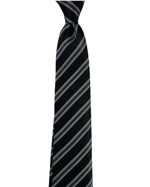 Battisti Sevenfold Tie Black Grey Stripes - Hand Made In Italy