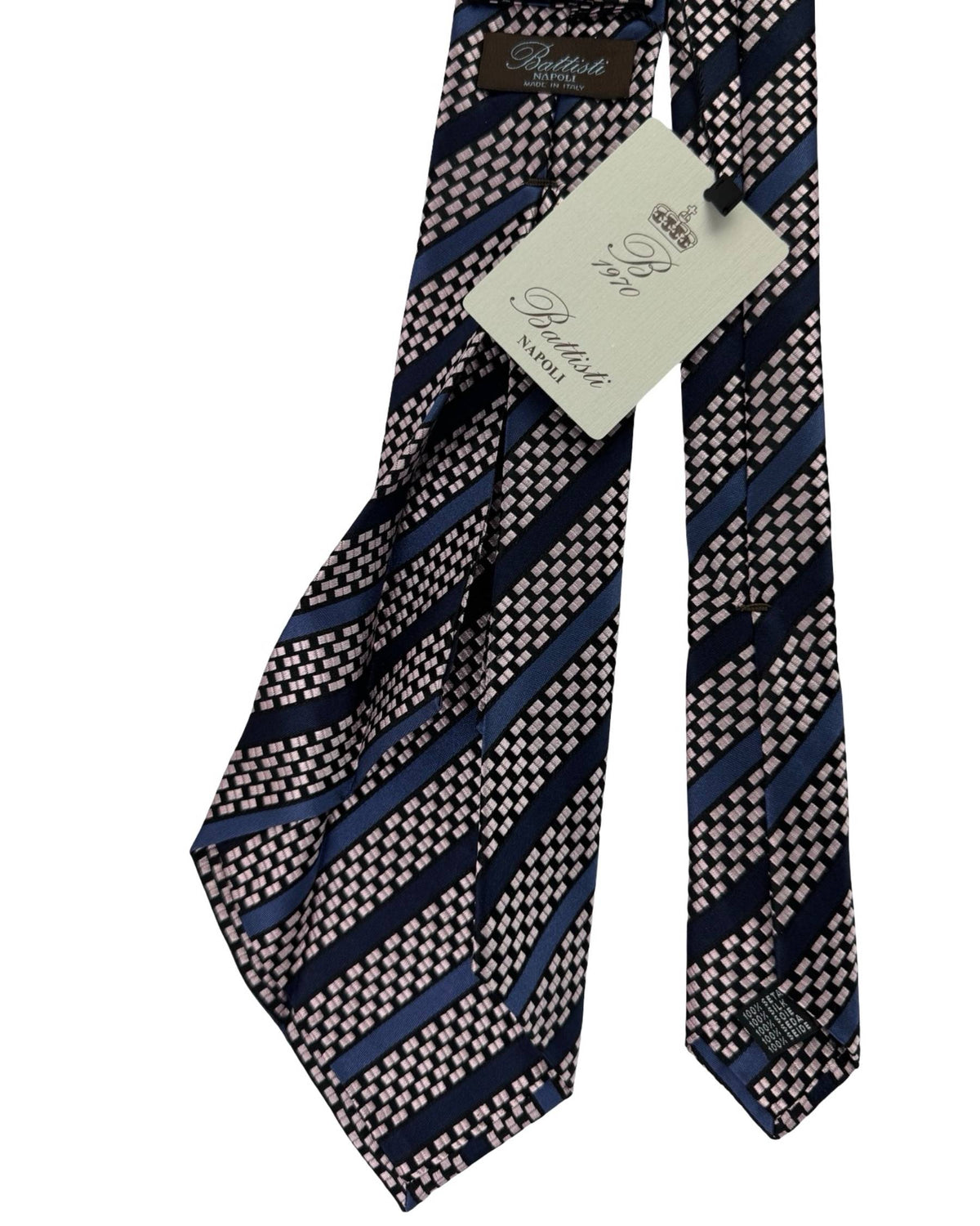 Battisti Sevenfold Tie Midnight Blue Textured Stripes